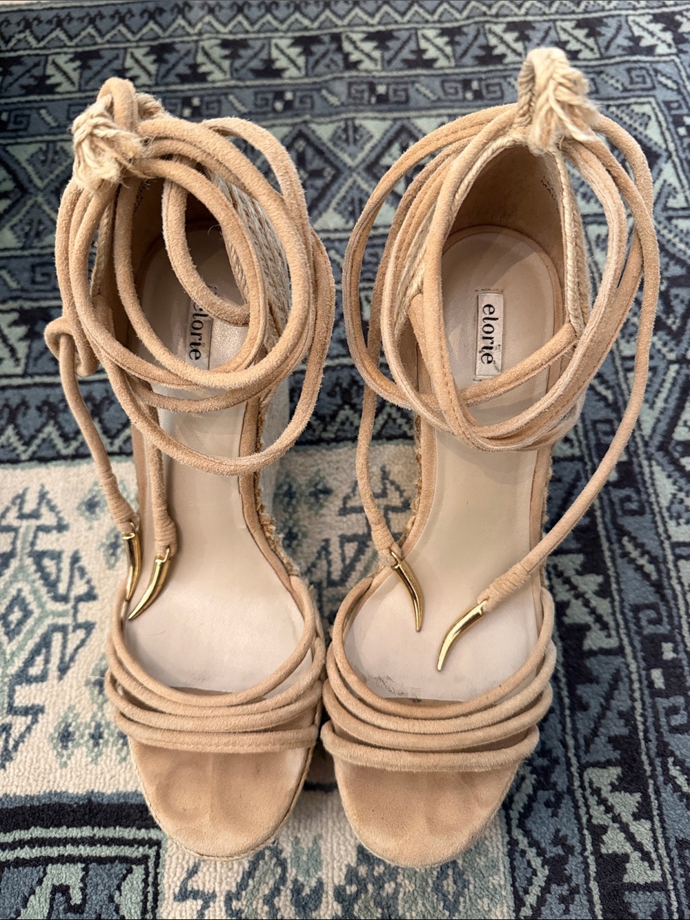 Elorie Nude Suede Lace-Up Wrap Heels